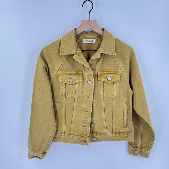 Madewell The Raglan Oversized Jean Jacket Garment Dyed Mustard Cropped Size S - Picture 2 of 8